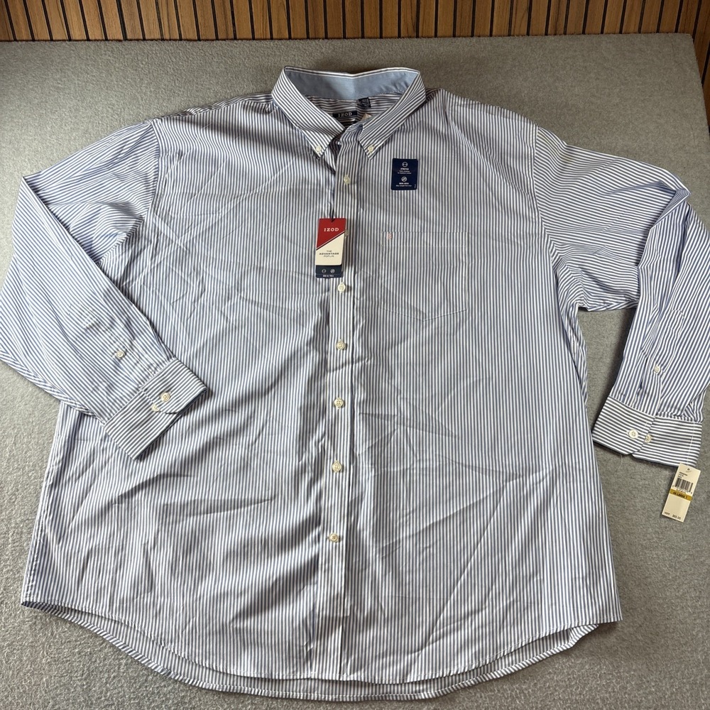 IZOD Blue Revival Striped Long Sleeve Button Down Men's 4XLT Non Iron (STAIN)